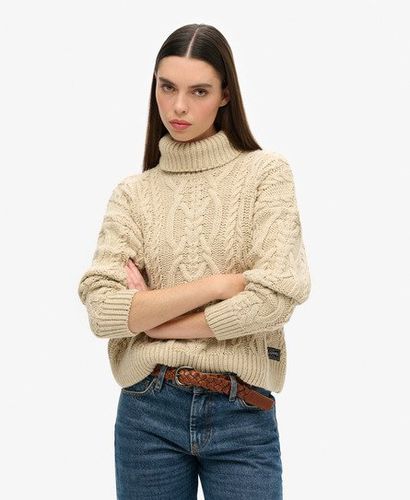 Women's Cable Knit Polo Neck Jumper Cream / Ecru - Size: 14 - Superdry - Modalova