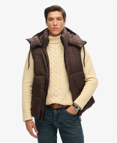 Men's Touchline Short Padded Gilet Brown / Dark Oak Grid - Size: L - Superdry - Modalova