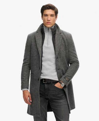 Men's 2 In 1 Wool Overcoat Dark Grey / Grey Herringbone - Size: M - Superdry - Modalova