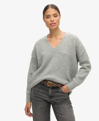 Women's Oversized V Neck Jumper Light Grey / Mid Marl - Size: 14 - Superdry - Modalova