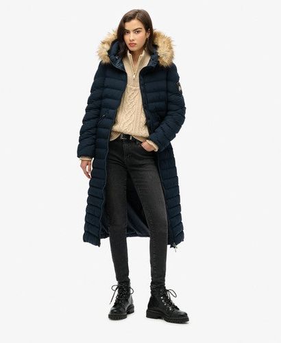 Women's Slim Fit Fuji Faux Fur Hooded Longline Jacket, Navy, Size: 12 - Superdry - Modalova