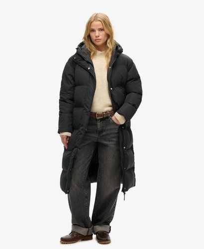 Women's Logo Badge Hooded Longline Puffer Coat, Black, Size: 16 - Superdry - Modalova