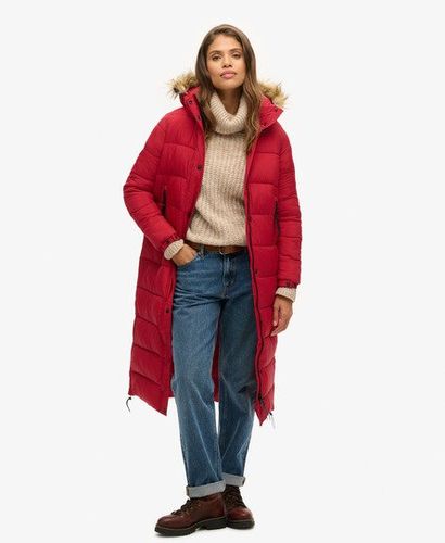Women's Faux Fur Hooded Longline Puffer Coat Red - Size: 10 - Superdry - Modalova