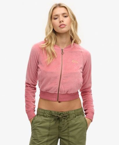 Women's Embroidered Velour Zip Baseball Top Pink / Manila Blush Pink - Size: 8 - Superdry - Modalova