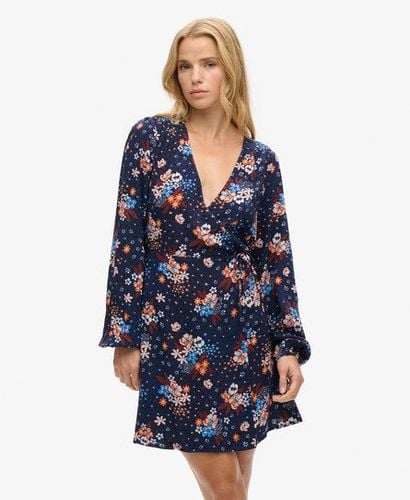 Women's Classic Floral Print Mini Wrap Dress, Navy Blue, Size: 14 - Superdry - Modalova