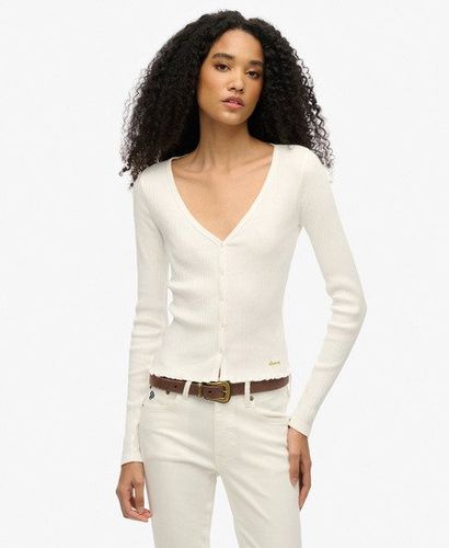 Women's Essential Button Long Sleeve Top White / Off White - Size: 8 - Superdry - Modalova