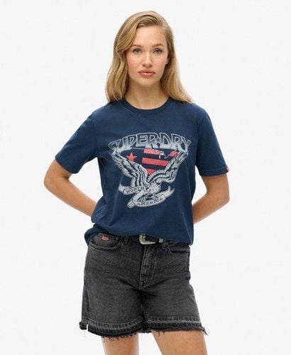 Women's Embellished Varsity Relaxed T-Shirt Navy / Lauren Navy - Size: 16 - Superdry - Modalova