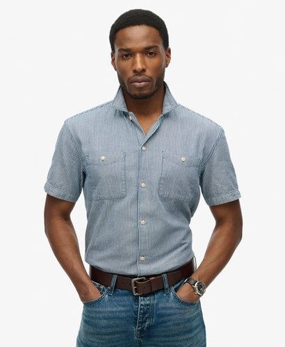 Men's Merchant Short Sleeve Work Shirt Dark Blue / Indigo Chalk Stripe - Size: M - Superdry - Modalova