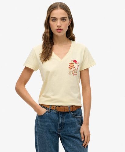 Women's Suika Metallic Relaxed V-Neck T-Shirt Cream / Urban Cream - Size: 12 - Superdry - Modalova