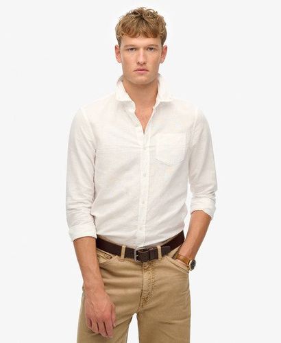 Men's Cotton Linen Long Sleeve Shirt White / Optic - Size: M - Superdry - Modalova