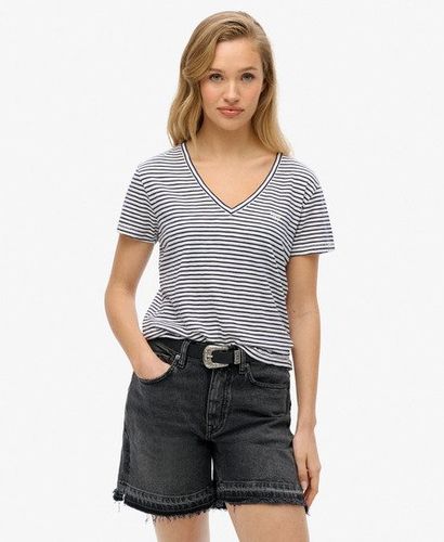 Women's Slub Embroidered V-Neck T-Shirt Navy / Navy Optic Stripe - Size: 10 - Superdry - Modalova