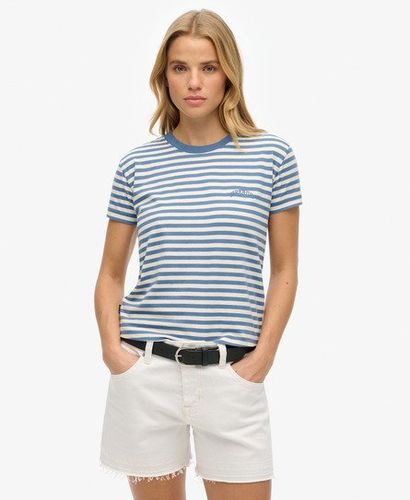 Women's Slim Fit Striped Essential Logo Fitted T-Shirt, Blue and White, Size: 10 - Superdry - Modalova