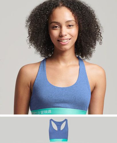 Women's Organic Cotton Offset Logo Crop Bralette Blue / Ocean Blue Marl - Size: 12 - Superdry - Modalova