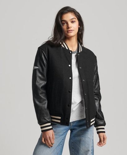 Women's College Varsity Bomber Jacket Black / Jet Black - Size: 10 - Superdry - Modalova