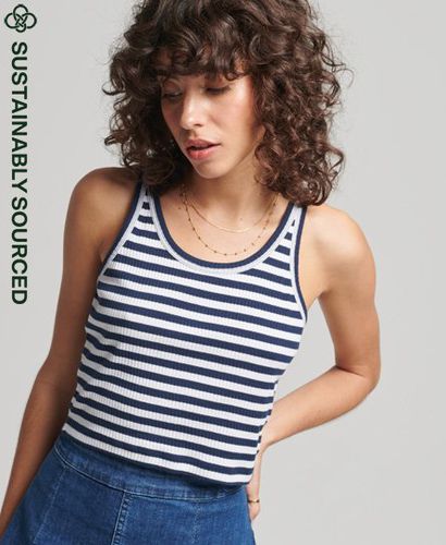 Women's Organic Cotton Vintage Ribbed Crop Vest Top Navy / Navy Stripe - Size: 12 - Superdry - Modalova