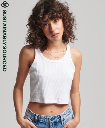 Women's Organic Cotton Vintage Ribbed Crop Vest Top White - Size: 14 - Superdry - Modalova