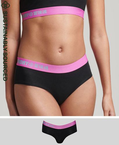 Women's Organic Cotton Offset Logo Hipster Briefs Black / Black/Lolly Pink - Size: 6 - Superdry - Modalova