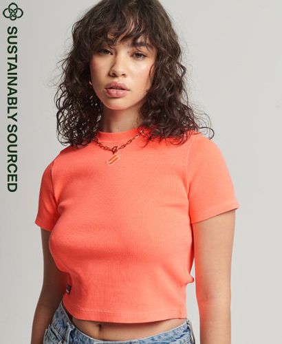Women's Organic Cotton Essential Fitted Crop T-Shirt / Hyper Fire Coral - Size: 16 - Superdry - Modalova