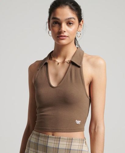 Women's Vintage Collared Crop Top Brown / Cocoa Brown - Size: 14 - Superdry - Modalova