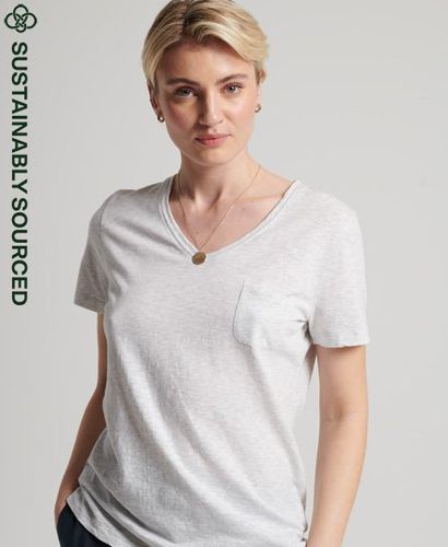 Women's Organic Cotton Studios Pocket V-Neck T-Shirt / Ice Marl - Size: 10 - Superdry - Modalova