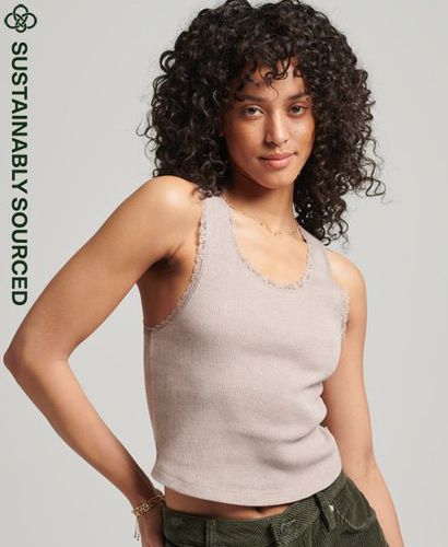 Women's Organic Cotton Vintage Lace Trim Vest Purple / Fawn Marl - Size: S/M - Superdry - Modalova