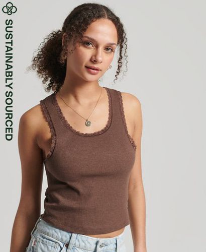 Women's Organic Cotton Vintage Lace Trim Vest / French Roast Marl - Size: M/L - Superdry - Modalova