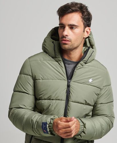 Men's Sports Puffer Hooded Jacket Green / Dusty Olive - Size: S - Superdry - Modalova