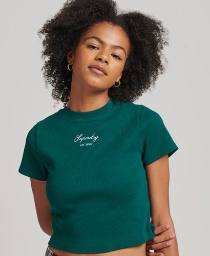 Women's Geripptes, Kurzes Heritage T-Shirt mit Stickerei - Größe: 44 - Superdry - Modalova