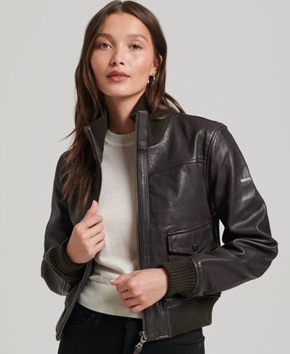 Damen Bomberjacke aus Leder mit Strickkragen - Größe: 42 - Superdry - Modalova