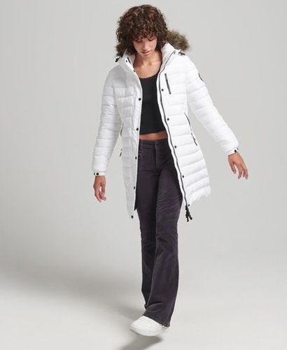 Women's Faux Fur Hooded Mid Length Puffer Jacket White - Size: 10 - Superdry - Modalova