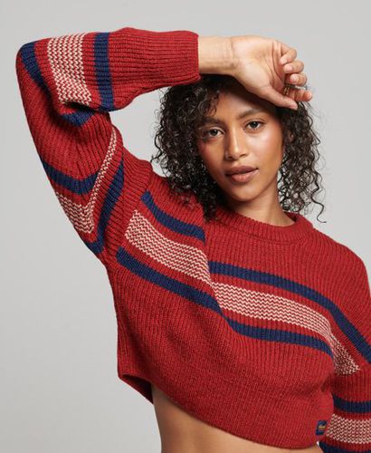 Women's Cropped Classic Crew Jumper Orange / Burnt Orange Stripe - Size: 16 - Superdry - Modalova