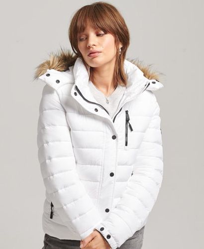 Women's Faux Fur Short Hooded Puffer Jacket White - Size: 10 - Superdry - Modalova