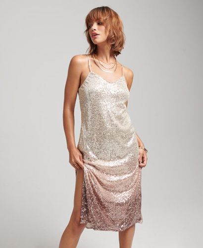 Women's Ombre Sequin Slip Midi Dress Cream / Bronze Dip Dye - Size: 12 - Superdry - Modalova