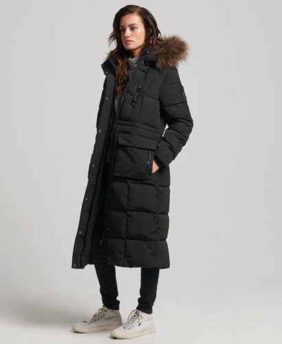 Women's Longline Faux Fur Everest Coat Black - Size: 10 - Superdry - Modalova