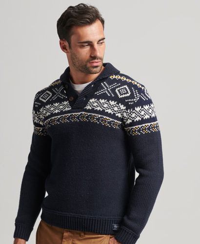 Men's Patterned Knitted Shawl Jumper Blue / Navy Multi - Size: S - Superdry - Modalova