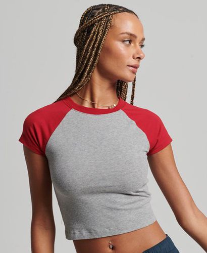 Women's Organic Cotton Cropped Baseball T-Shirt Grey / Grey Marl/red - Size: 10 - Superdry - Modalova
