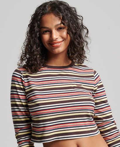 Women's Organic Cotton Vintage Stripe Crop Long Sleeve Top Brown / Tonal Brown Stripe - Size: 10 - Superdry - Modalova