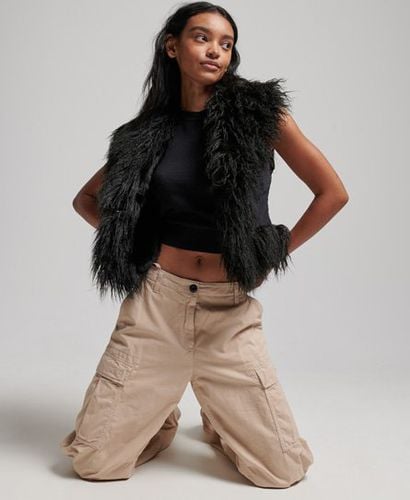 Women's Faux Fur Lined Afghan Cropped Gilet Black - Size: 10 - Superdry - Modalova