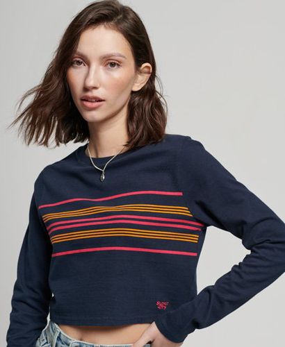 Women's Organic Cotton Vintage Stripe Crop Long Sleeve Top Navy / Eclipse Navy Stripe - Size: 10 - Superdry - Modalova