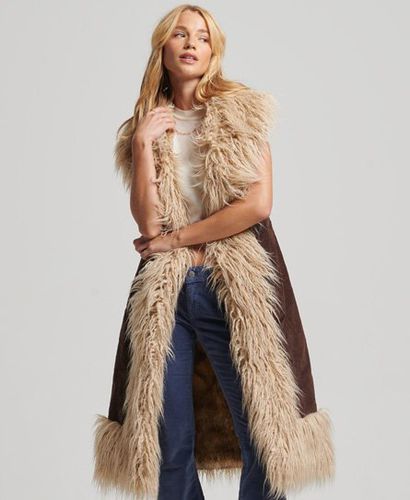 Women's Faux Fur Afghan Long Gilet Brown / Coffee Bean Brown - Size: 10 - Superdry - Modalova