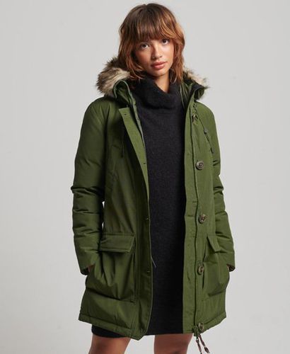 Women's Hooded Faux Fur Down Parka Coat Green / Rifle Green - Size: 10 - Superdry - Modalova