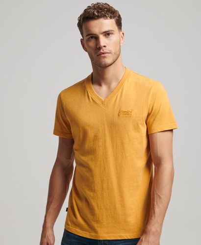 Men's Organic Cotton Essential Logo V Neck T-Shirt Yellow / Ochre Marl - Size: M - Superdry - Modalova