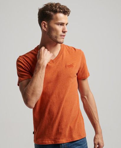 Men's Organic Cotton Essential Logo V Neck T-Shirt Orange / Rust Orange Marl - Size: XS - Superdry - Modalova