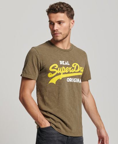 Men's Vintage Logo Real Original Overdyed T-Shirt Khaki / Dark Olive Slub - Size: S - Superdry - Modalova