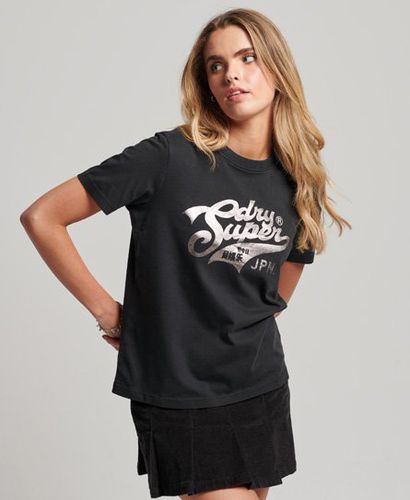 Women's Organic Cotton Vintage Scripted Collegiate T-Shirt Black - Size: 12 - Superdry - Modalova