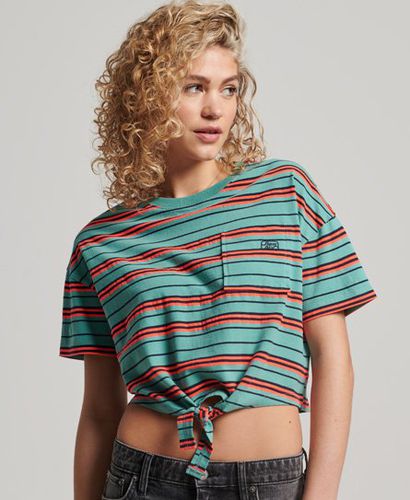 Women's Organic Cotton Vintage Boxy Tie Front T-Shirt / Beryl Stripe - Size: 12 - Superdry - Modalova