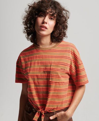 Women's Organic Cotton Vintage Boxy Tie Front T-Shirt Brown / Denim Co Tobacco Brown Stripe - Size: 12 - Superdry - Modalova