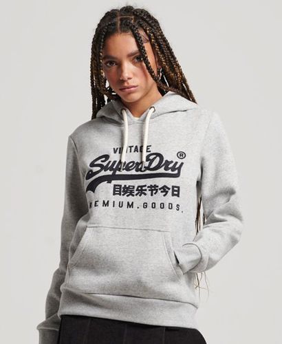 Women's Classic Graphic Embroidered Vintage Logo Scripted Collegiate Hoodie, Grey, Size: 14 - Superdry - Modalova