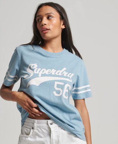 Women's Organic Cotton Vintage Scripted Collegiate T-Shirt Blue / Stone Blue Marl - Size: 10 - Superdry - Modalova