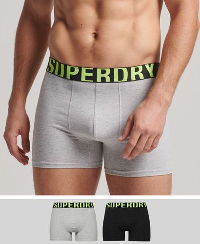 Men's Organic Cotton Boxer Dual Logo Double Pack Grey / Charcoal/Grey Fluro - Size: S - Superdry - Modalova